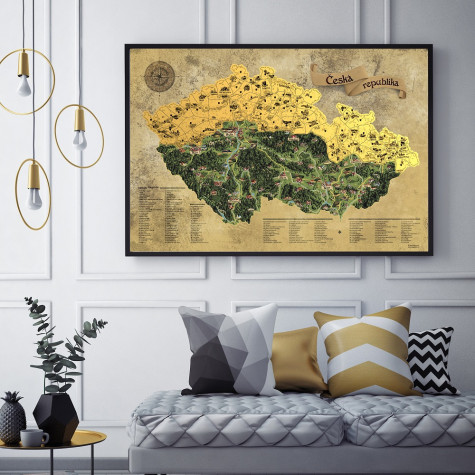 Stírací mapa Česka DELUXE XXL - zlatá ~ 1