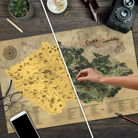 Stírací mapa Česka DELUXE XXL - zlatá ~ 3