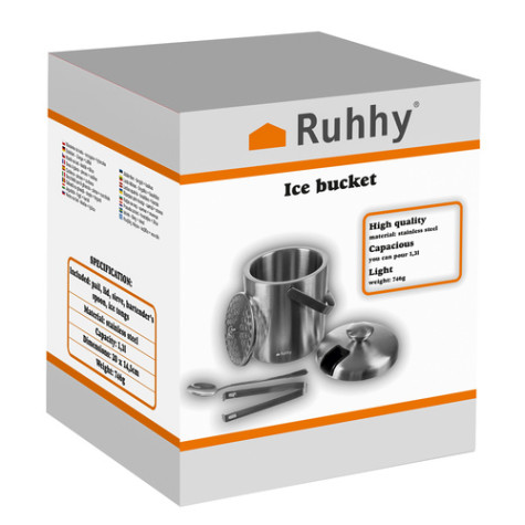 Nádoba na led 1,3 l se lžičkou a kleštěmi nerez Ruhhy 28171 ~ 10