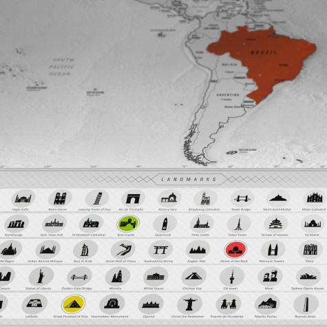 Stírací mapa světa XXL Blanc edition - stříbrná ~ 7