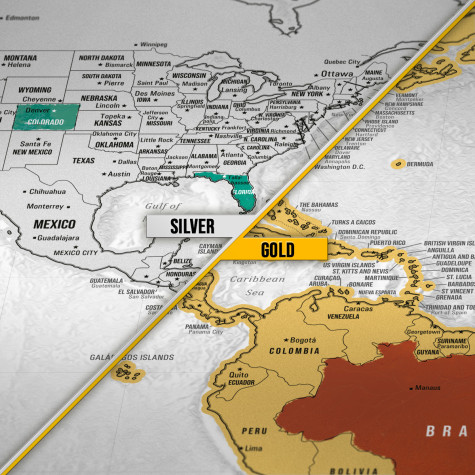 Stírací mapa světa XXL Blanc edition - stříbrná ~ 8