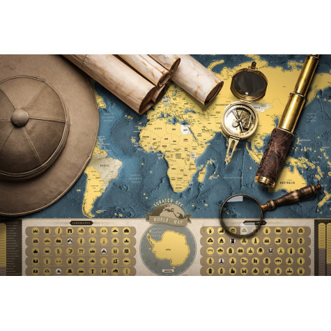 Stírací mapa světa XXL Coffee edition - zlatá ~ 3
