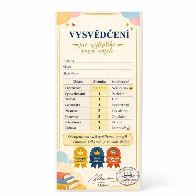 Dárková mléčná čokoláda 100 g - Vysvědčení pro pana učitele