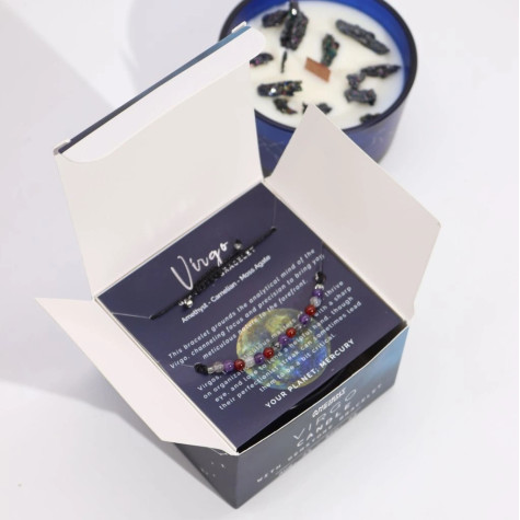 Svíčka znamení zvěrokruhu s náramkem z drahých kamenů - Panna ~ 2