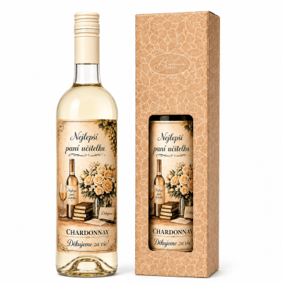 Dárkové víno v krabičce 0,75l - Nejlepší paní učitelka Chardonnay