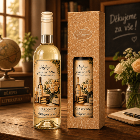 Dárkové víno v krabičce 0,75l - Nejlepší paní učitelka Chardonnay ~ 2