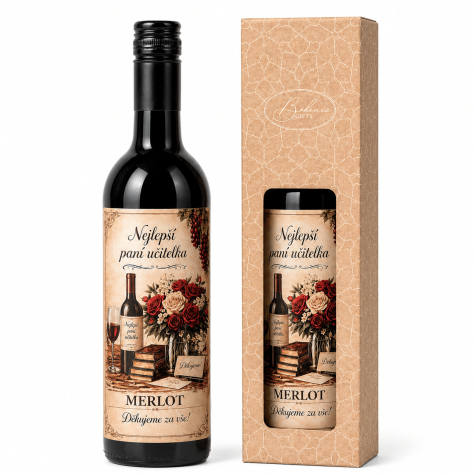 Dárkové víno v krabičce 0,75l - Nejlepší paní učitelka Merlot ~ 1