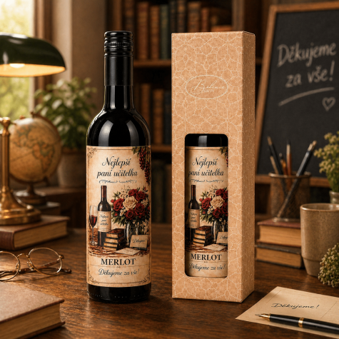 Dárkové víno v krabičce 0,75l - Nejlepší paní učitelka Merlot ~ 2