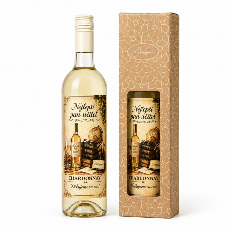 Dárkové víno v krabičce 0,75l - Nejlepší pan učitel Chardonnay ~ 1