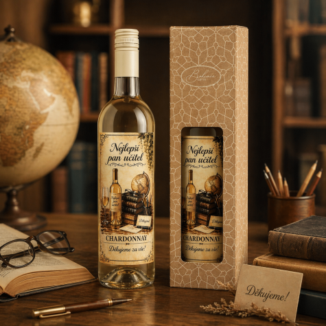 Dárkové víno v krabičce 0,75l - Nejlepší pan učitel Chardonnay ~ 2
