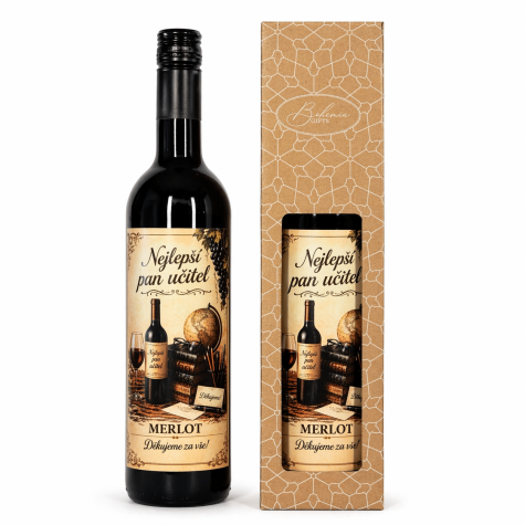 Dárkové víno v krabičce 0,75l - Nejlepší pan učitel Merlot ~ 1