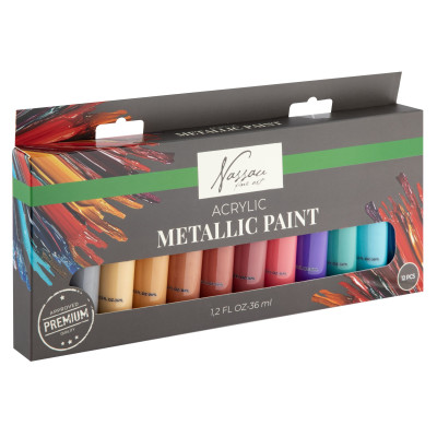 Nassau Akrylové metalické barvy 12 ks 36 ml