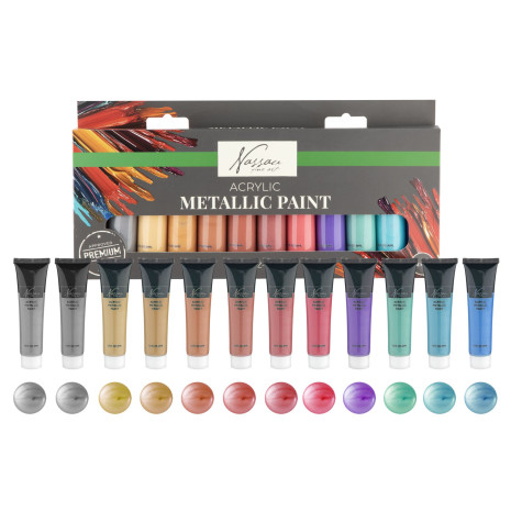 Nassau Akrylové metalické barvy 12 ks 36 ml ~ 4
