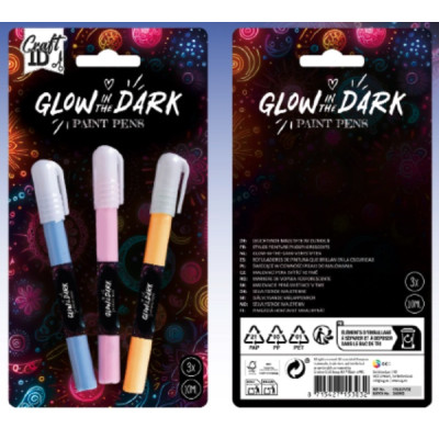 CRAFT ID Fixy svítící ve tmě 3 ks - oranžová, modrá, růžová