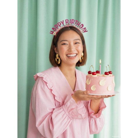 Narozeninová čelenka Happy Birthday růžová ~ 2