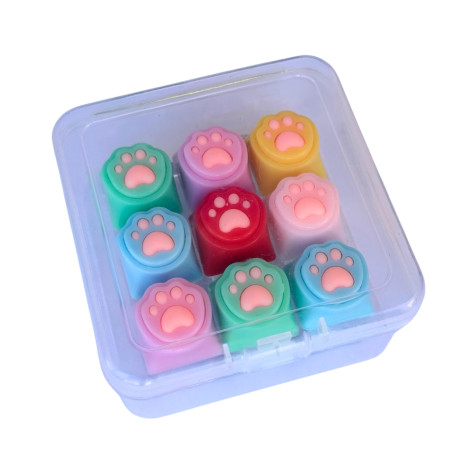 Fidget keyboard senzorická klíčenka 9 tlačítek kočičí tlapky v krabičce ~ 2