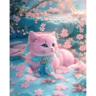 Norimpex Diamantový obrázek malování 30x40cm - Ležící růžová kočka s mašlí