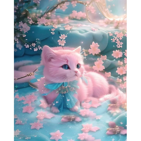 Norimpex Diamantový obrázek malování 30x40cm - Ležící růžová kočka s mašlí ~ 1