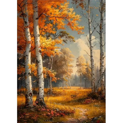 Norimpex Diamantový obrázek malování 30x40cm - Podzim mezi břízami ~ 1