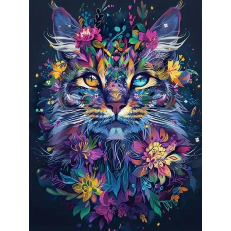 Norimpex Diamantový obrázek malování 30x40cm - Květinový portrét kočky ~ 1