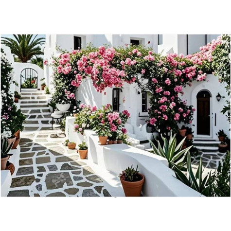 Norimpex Diamantový obrázek malování 30x40cm - Černobílé patio s květinami ~ 1