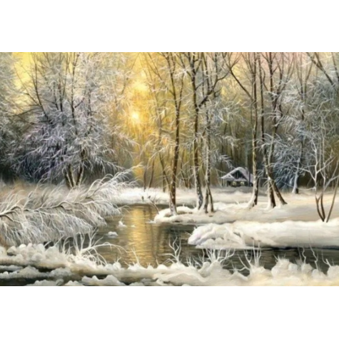 Norimpex Diamantový obrázek malování 30x40cm - Zimní les s osamělou chatou ~ 1