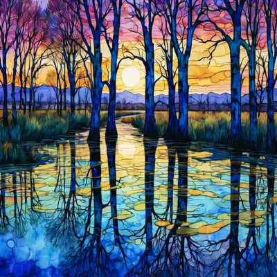 Norimpex Diamantový obrázek malování 30x40cm - Břeh jezera s břízami