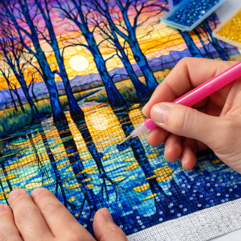 Norimpex Diamantový obrázek malování 30x40cm - Břeh jezera s břízami ~ 2