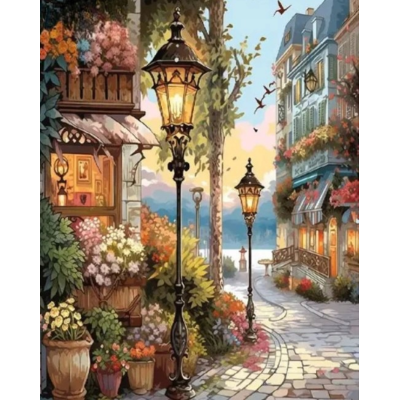 Norimpex Diamantový obrázek malování 30x40cm - Květinová ulice s lucernami