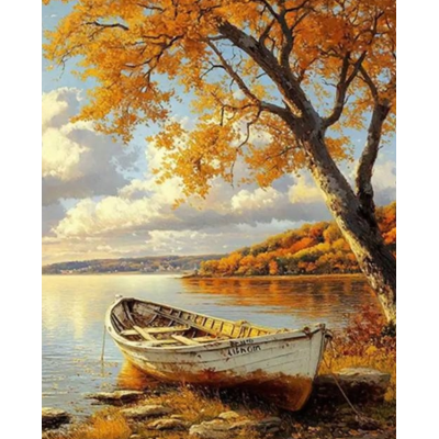 Norimpex Diamantový obrázek malování 30x40cm - Podzim loďka na břehu