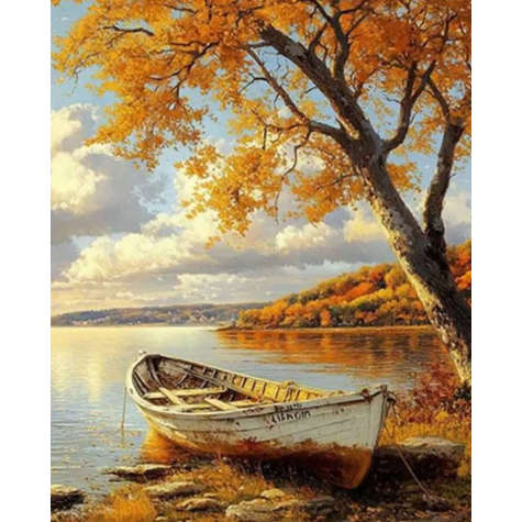 Norimpex Diamantový obrázek malování 30x40cm - Podzim loďka na břehu ~ 1
