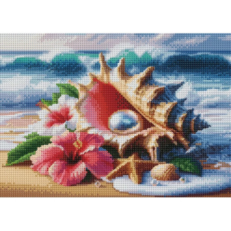 Norimpex Diamantový obrázek malování 30x40cm - Mušle s perlou a květinami na pobřeží ~ 3