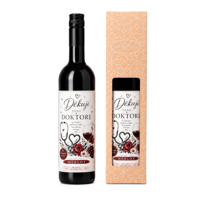 Dárkové víno v krabičce 0,75l - Děkuji pane doktore Merlot