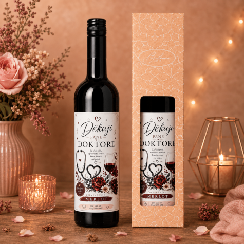 Dárkové víno v krabičce 0,75l - Děkuji pane doktore Merlot ~ 2