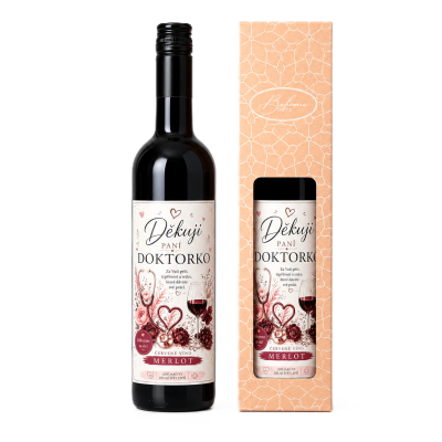 Dárkové víno v krabičce 0,75l - Děkuji paní doktorko Merlot