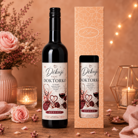 Dárkové víno v krabičce 0,75l - Děkuji paní doktorko Merlot ~ 2