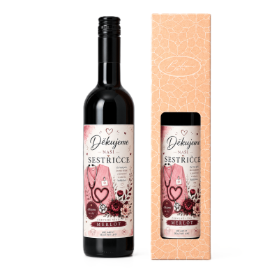 Dárkové víno v krabičce 0,75l - Děkujeme naší sestřičce Merlot