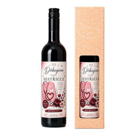 Dárkové víno v krabičce 0,75l - Děkujeme naší sestřičce Merlot ~ 1