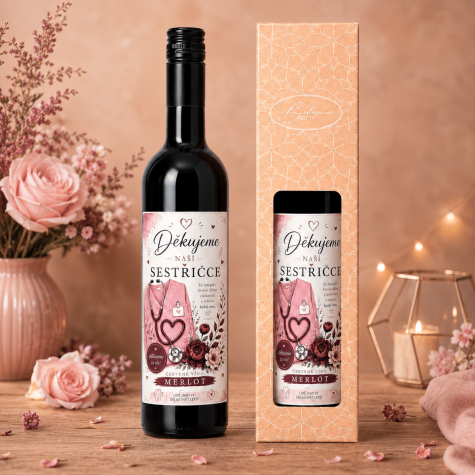 Dárkové víno v krabičce 0,75l - Děkujeme naší sestřičce Merlot ~ 2