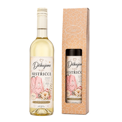 Dárkové víno v krabičce 0,75l - Děkujeme naší sestřičce Chardonnay