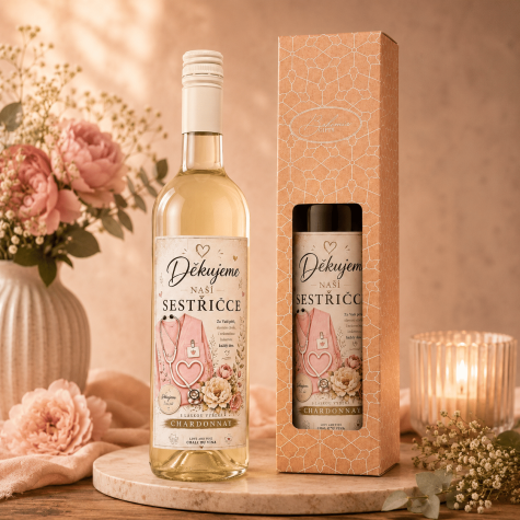 Dárkové víno v krabičce 0,75l - Děkujeme naší sestřičce Chardonnay ~ 2