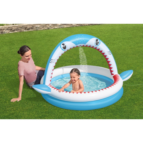 Bestway 53157 Nafukovací bazének s rozprašovačem Žralok 163x127x92cm ~ 1
