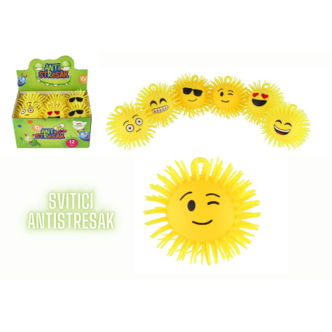 Teddies Antistresák Míček chlupatý smajlík mačkací 8cm se světlem mix ~ 1