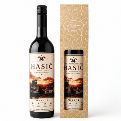 Dárkové víno v krabičce 0,75l - Hasič Merlot