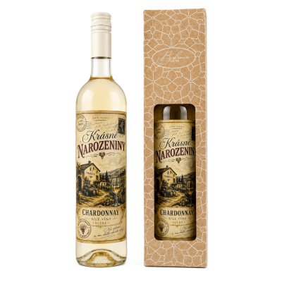 Dárkové víno v krabičce 0,75l - Krásné narozeniny Chardonnay