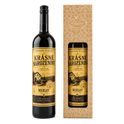 Dárkové víno v krabičce 0,75l - Krásné narozeniny Merlot
