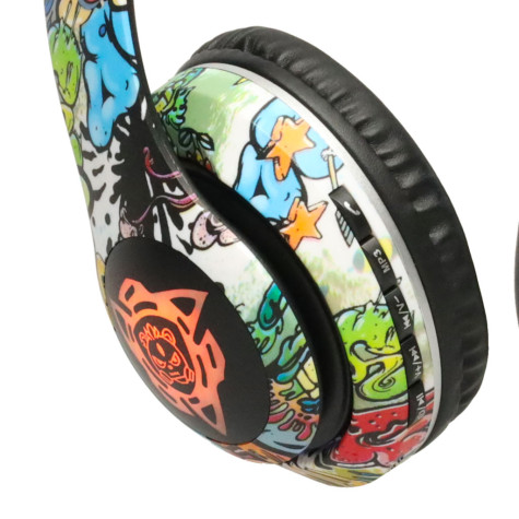 2.JAKOST Bezdrátová sluchátka na uši P35 Bluetooth Grafiti barevná ~ 5