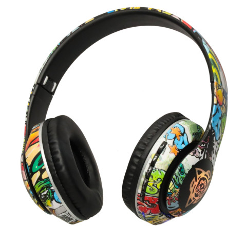 2.JAKOST Bezdrátová sluchátka na uši P35 Bluetooth Grafiti barevná ~ 7