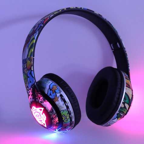 2.JAKOST Bezdrátová sluchátka na uši P35 Bluetooth Grafiti barevná ~ 8