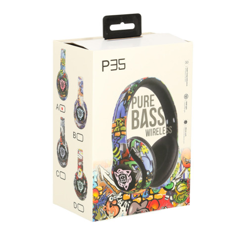 2.JAKOST Bezdrátová sluchátka na uši P35 Bluetooth Grafiti barevná ~ 10